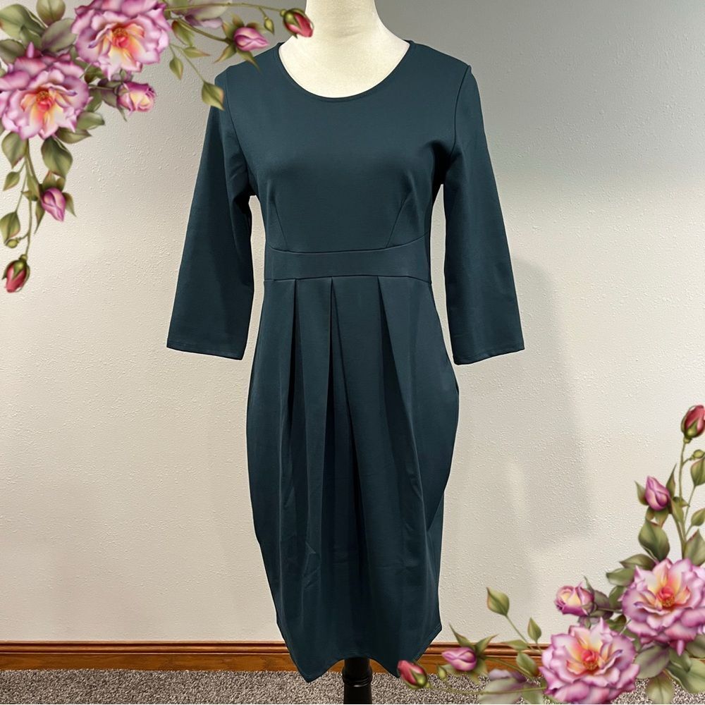 La Clef maternity Teal 3/4 sleeve‎ knee length Dress size large
